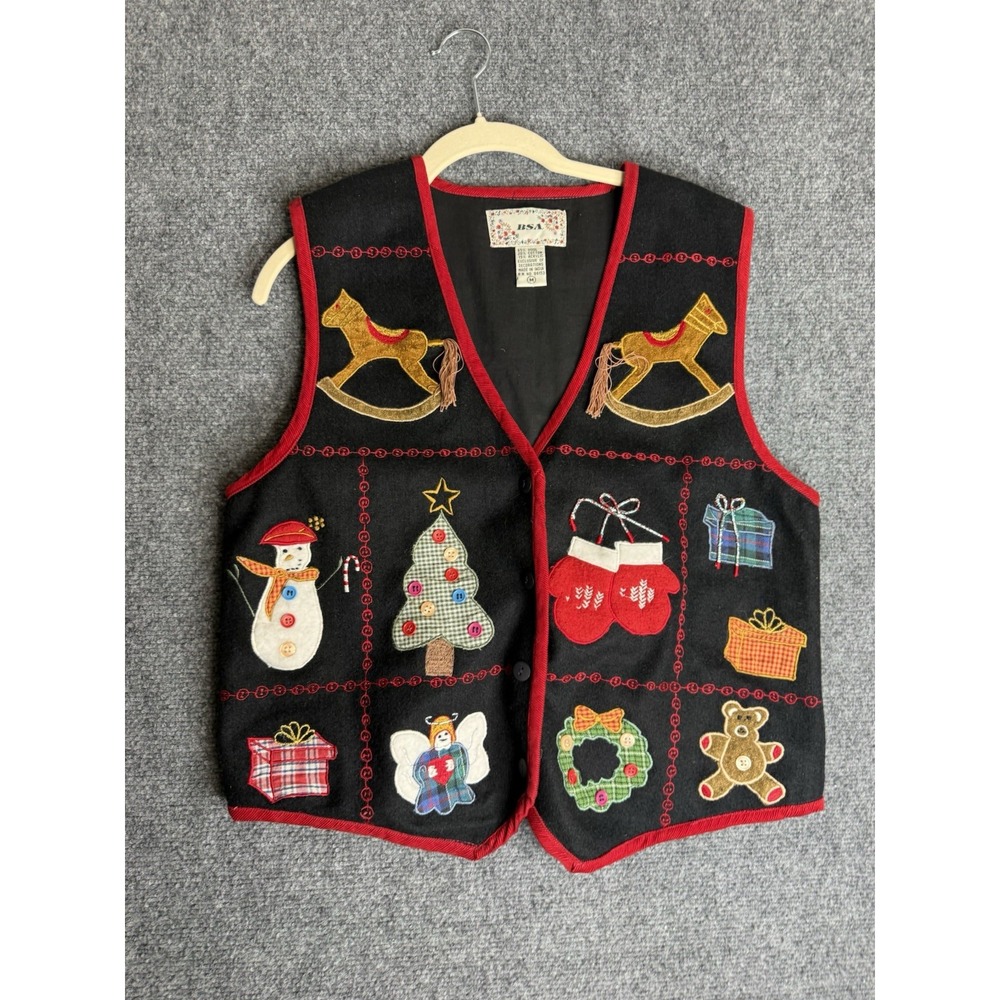 VTG BSA Christmas Wool Sweater Vest Women's Size M Embroidered Holiday Sweater